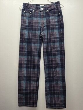 French Connection Plaid Cropped Jeans Sz 26 High Waisted Dark Academia 90s